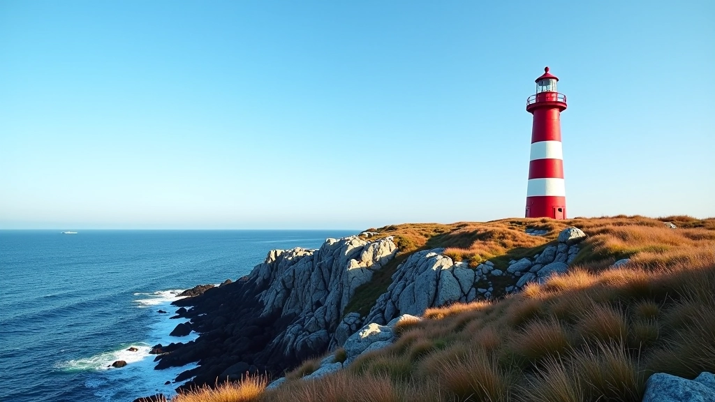 Historic lighthouse on rocky coast