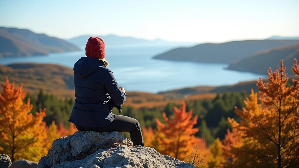 Scenic mountain vista overlooking Cape Breton Island with autumn foliage and distant ocean horizon